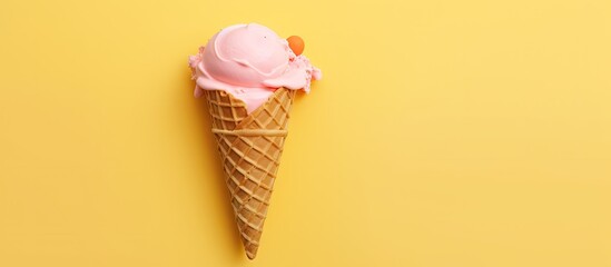 Sticker - Delicious Ice Cream in Crispy Waffle Cone on Vibrant Yellow Background