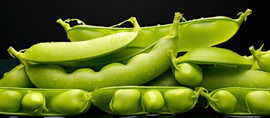 Poster - Fresh Green Peas Covered in Glistening Water Droplets - Organic Vegetable Harvest Concept