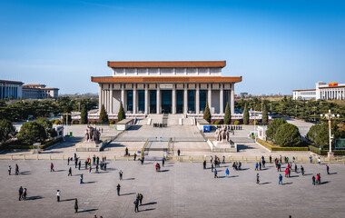 Sticker - Chinese tourists in front of Mausoleum of Mao Zedong on Tiananmen Square in Beijing, China