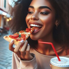 Wall Mural - woman eating pizza