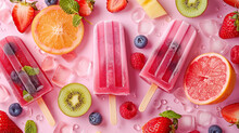 top photo of fruit ice lollies or popsicles , summer concept , hot weather demands 