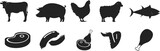 Fototapeta  - Bundle set pictogram icon of meats and animals, cow, pig, chickem, lamb, fish