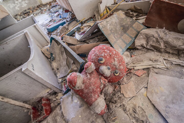 Wall Mural - Toy in Kindergarten No. 10 Cheburashka in Pripyat ghost city in Chernobyl Exclusion Zone, Ukraine