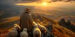 Heartwarming Bond Shepherd with Sheep Showcasing Connection. Concept Animal Friendship, Farm Life, Shepherd's Flock, Connection with Nature, Heartwarming Moments