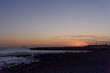 Evening seascape, sunset over the sea horizon, panoramic view