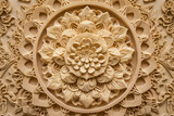 Fototapeta Uliczki - Intricate Wood Carving of a Blooming Flower with Delicate Petals and Symmetry. Mandala