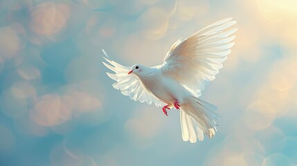 Wall Mural - sky funeral background with white dove copy space for text