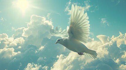 Wall Mural - sky funeral background with white dove copy space for text