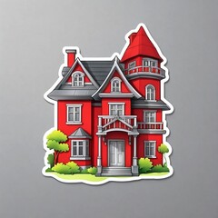 Red house model. house interior design and building architecture. Red house isolated on grey background vector illustration. Generative AI