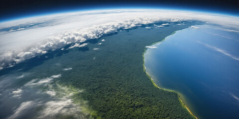 Poster - Realistic Earth From Space Close Up Atmosphere Amazon Rain Forests Rivers Clouds and Ocean