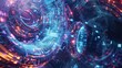 Visualize the concept of quantum computing with futuristic computers processing vast amounts of data at incredible speeds, represented by swirling patterns and complex visualizations.