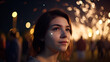 © Jenuarylist - Young woman mesmerized by the fireworks display in the city at midnight