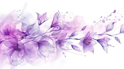 Wall Mural - Beautiful wedding invitation card with frame watercolor purple flowers background. AI generated