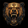 Vector design for t-shirt. 
Ferocious brown bear isolated on black background.  
Fashionable print for fabric, paper, men clothing,
hoodie, biker jacket.