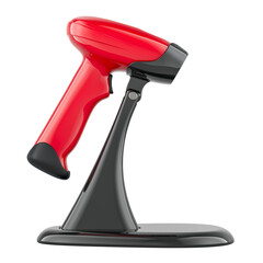 Poster - handheld bar code scanner with adjustable stand, side view. 3d rendering isolated on transparent bac