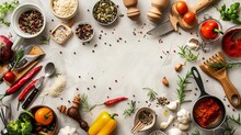 The Vegetarian And Vegan Food Recipes Banner Showcases A Variety Of Kitchenware, Utensils, And Chopped Vegetables, With Ample Copyspace At The Center For Text Or Additional Elements. 