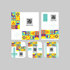 Poster - Set of different size qr code label with geometric design template