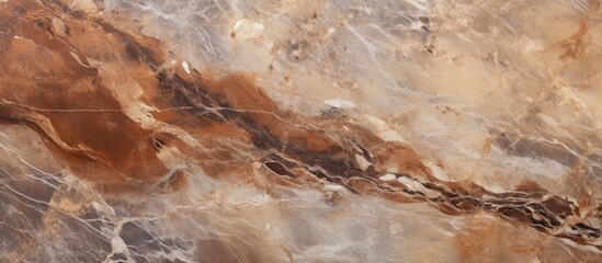 Wall Mural - This detailed close-up showcases a high gloss marble surface with intricate patterns in shades of brown and white. The natural design of the marble is highlighted,