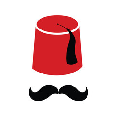Wall Mural - Red Turkish hat fez and black mustache vector isolated element, Turkish symbols.