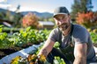 Chef in anonymity Harvesting organic produce on a sustainable farm Emphasizing freshness and farm-to-table dining
