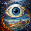 © jockermax3d - An intricate eye painting merges natural and cosmic elements into one