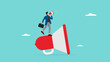 © Vanz Studio - businessman leader with loudspeaker standing on big megaphone giving speech to public, executive management skill to communicate with employee, announcements or promotions concept vector illustration