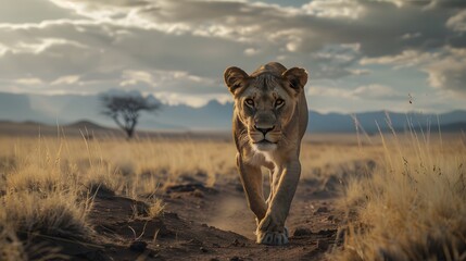 majestic lioness roaming the african wilderness