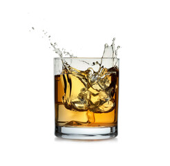 Poster - Whiskey splashing in glass isolated on white