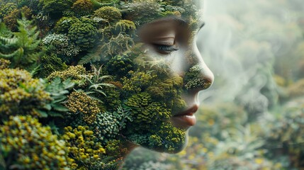 Wall Mural - A woman's face is made of plants and trees