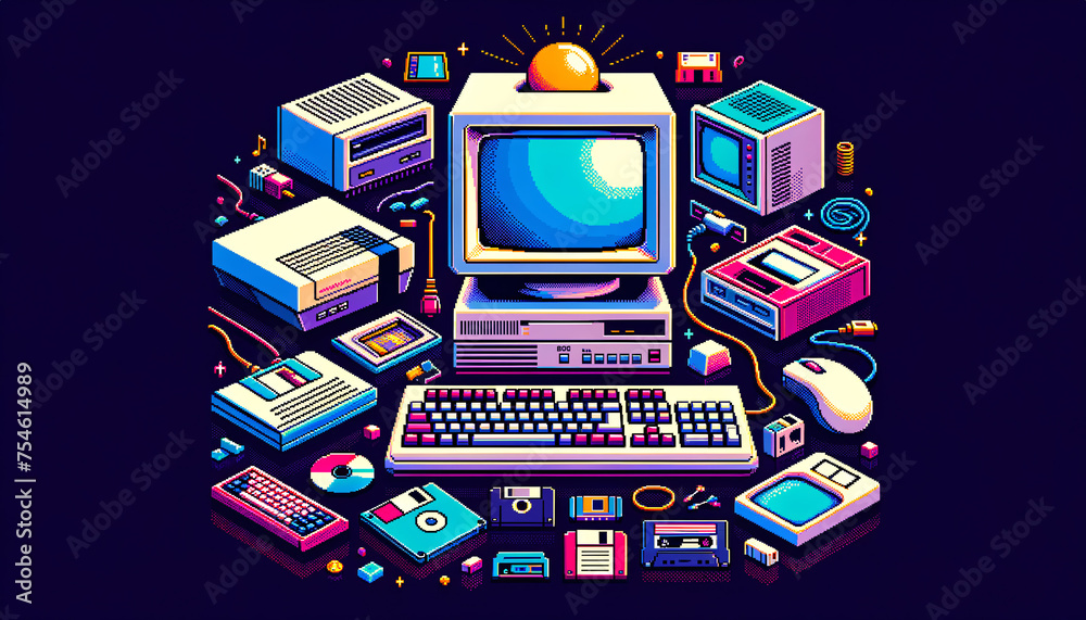 Retro Computer Hardware: A Pixel Art Tribute to the 80s and 90s Stock ...