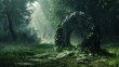 Stunning portal concept decorated with Viking runes. forest landscape