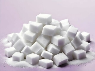 Poster - white sugar cubes isolated on a pink ackground.