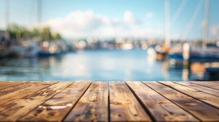 Wall Mural - Wooden harbor docks top with copy space. Harbor background