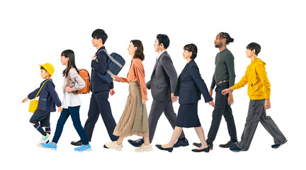 Poster - 歩く様々な世代や国籍の人々　手作業で精密に切り抜いた背景透過全身写真PNG（1人ずつのPNG画像も販売しております。作成者リンクから「PNG」で検索してください）