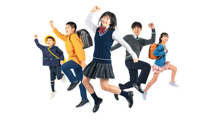 Poster - ジャンプする子供達のグループ　小中学生・幼稚園児　手作業で精密に切り抜いた背景透過全身写真PNG（1人ずつのPNG画像も販売しております。作成者リンクから「PNG」で検索してください）