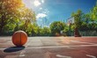© peppastocker - Basketball place on outdoor court in sunny day.