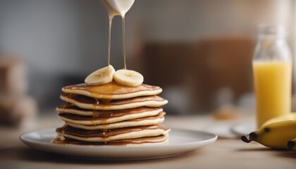 Wall Mural - View of delicious pancakes with bananas