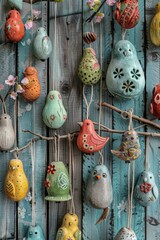 Wall Mural - Crafting Spring: A Collection of Unique Handmade Clay Ornaments for Easter