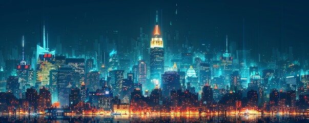 Wall Mural - Illuminated skyscrapers with Empire State building at night
