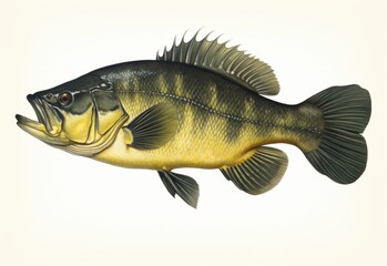 Wall Mural - Fish on white background out of  the river , green and black colours 