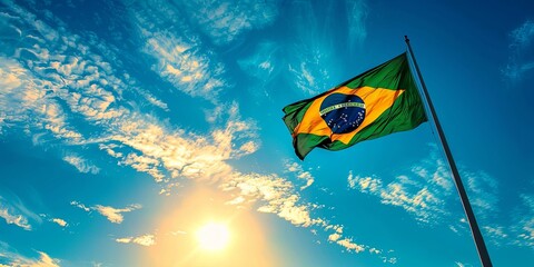 Wall Mural - Brazilian flag flying on a flagpole