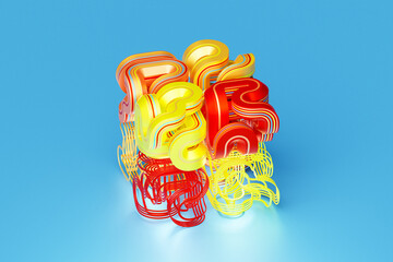 Poster - 3D illustration,  colorful illusion isometric abstract shapes colorful shapes intertwined