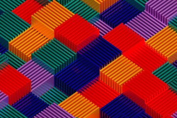Fototapete - 3D rendering of an abstract multi-colored pattern of shapes