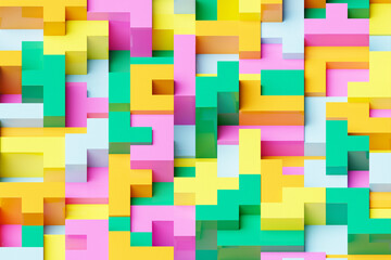 Poster - 3d illustration of colorful set of shapes on monocrome background, pattern. geometry background