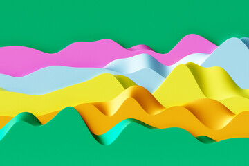 Poster - 3d rendering, abstract colorful wave lines on green background. creative wallpaper