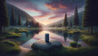 © TechArtTrends - Tranquil natural landscape with futuristic voice control device