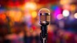 recording studio vintage microphone with soft bokeh light background