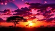 Panorama silhouette Giraffe family and tree in africa