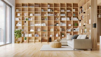  Modern Interior Design with Stylish Bookshelf AI Generated