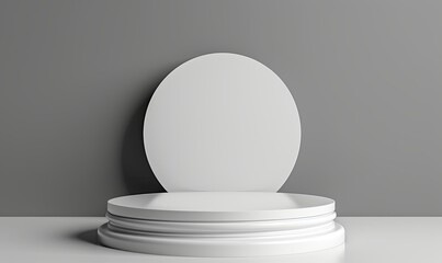 Poster - White round podium on a gray background. Mock up. Generative AI